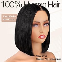 Aisi Glueless Bob Wig Human Hair Pre Plucked Short Straight Bob Wigs For Black Women Pre Cut 4X4 Lace Closure Hd Transparent Glu