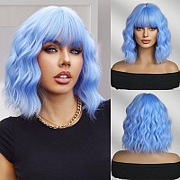 Blue Wigs For Women Short Curly Wavy Bob Wig With Bangs For Women Synthetic Colorful Wig Heat Resistant Fiber Hair Wigs For Cosp