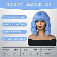 Blue Wigs For Women Short Curly Wavy Bob Wig With Bangs For Women Synthetic Colorful Wig Heat Resistant Fiber Hair Wigs For Cosp