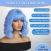 Blue Wigs For Women Short Curly Wavy Bob Wig With Bangs For Women Synthetic Colorful Wig Heat Resistant Fiber Hair Wigs For Cosp