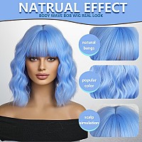 Blue Wigs For Women Short Curly Wavy Bob Wig With Bangs For Women Synthetic Colorful Wig Heat Resistant Fiber Hair Wigs For Cosp