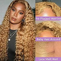 Honey Blonde Curly Lace Front Wig Human Hair Hd Lace Human Hair Wig For Women 27 Wig With Baby Hair 150 Pre Plucked With Natur