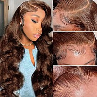 Alimoonbeam Chocolate Brown Lace Front Wig Human Hair Body Wave 200 Density Hd Lace Front Glueless Wigs Human Hair Pre Plucked 4