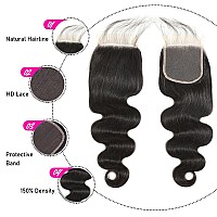 Body Wave Bundles With Closure Human Hair 12A Human Hair 3 Bundles With 4X4 Hd Lace Closure Free Part 100 Unprocessed Brazilian