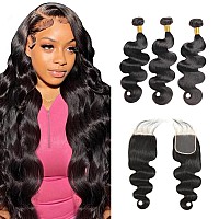 Body Wave Bundles With Closure Human Hair 12A Human Hair 3 Bundles With 4X4 Hd Lace Closure Free Part 100 Unprocessed Brazilian