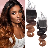 Qthair 14A 1B430 Ombre Closure Body Wave 4X4 Transparent Color Swiss Lace Closure 12Inch Brazilian Human Hair Dark Roots 3 Ton