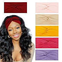 6 Pcs Womens Headbands Turban Headbands For Women Wide Head Wraps Knotted Elastic Teen Girls Yoga Workout Solid Color Hair Acce