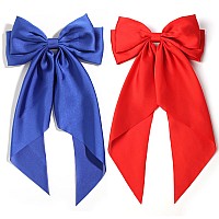 Susulu Large Hair Bow Clips For Women Red Royal Blue Hair Bows Slides For Girls Satin Hair Barrettes With Long Ribbon Tailweddi