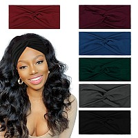 Turban Headbands For Women Wide Head Wraps Knotted Elastic Teen Girls Yoga Workout Solid Color Hair Accessories 6 Pack