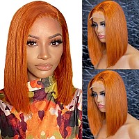 Ginger Orange Lace Front Wigs Human Hair For Black Woman Pre Plucked 13X4 Hd Ginger Bob Lace Frontal Wigs Human Hair 150 Densit