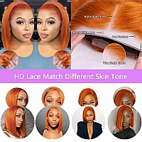 Ginger Orange Lace Front Wigs Human Hair For Black Woman Pre Plucked 13X4 Hd Ginger Bob Lace Frontal Wigs Human Hair 150 Densit