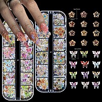 Votacos 2 Boxes Butterfly Nail Charms 3D Flower For Nails Rhinestones For Nails Mixed Assorted Color Butterflies Flower Shape De