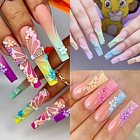 Votacos 3D Flowers Nail Charms 3D Pink Pastel Acrylic Flower For Nails Gold Caviar Beads Nail Decorations Mixed Rhinestones Kit