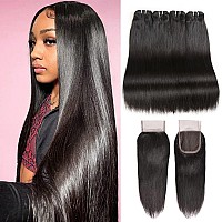 Liang Dian 16 Inch Human Hair Bundles Natural Color 4 Bundles With 14 Closure 12A Brazilian Virgin Hair 100 Unprocessed Straig