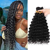 Human Braiding Hair 3 Bundle 150G 18 Inc Deep Wave Bulk Human Hair For Braiding No Weft 12A Brazilian Virgin Curly Human Hair Ex