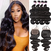 Yisea Brazilian Body Wave Bundles With Closure18 20 22 2416 Closure Human Hair 4 Bundles With 4X4 Lace Closure Braziian Virgin