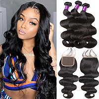 Yisea 12A Body Wave Bundles With Closure Brazilian Human Hair 4 Bundles With Closure14 16 18 2012 Body Wave 100 Unprocessed