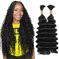 Human Braiding Hair For Boho Knotless Braids 2 Bundles 100G Deep Wave Bulk Human Hair For Braiding No Weft Wet And Wavy Human Br