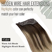 Sunny 80G Wire Hair Extensions Balayage Brown Invisible Hair Extensions Wire With Adjustable Clips Human Hair Extensions Wire Ba