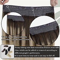 Sunny 80G Wire Hair Extensions Balayage Brown Invisible Hair Extensions Wire With Adjustable Clips Human Hair Extensions Wire Ba