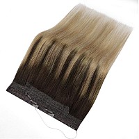 Sunny 80G Wire Hair Extensions Balayage Brown Invisible Hair Extensions Wire With Adjustable Clips Human Hair Extensions Wire Ba