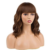 Ucubb Short Curly Wigs With Bangs For Women 14 Inches Wavy Bob Wig Synthetic Heat Resistant Fiber Wigs 2730