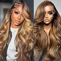 Azkiu Highlight Ombre Lace Front Wig Human Hair 13X4 Hd 427 Honey Blonde Lace Frontal Wigs Pre Plucked With Baby Hair 150 Dens