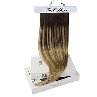 Full Shine Clip In Human Hair Extensions Ombre Remy Hair Extensions Double Weft Dark Brown To Ash Brown And Honey Blonde Clip In