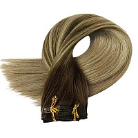 Full Shine Clip In Human Hair Extensions Ombre Remy Hair Extensions Double Weft Dark Brown To Ash Brown And Honey Blonde Clip In