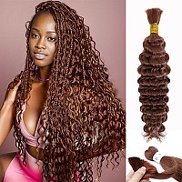 Brown Braiding Hair 1 Bundle 50G 22 Inch Color 30 Braiding Hair Deep Wave Human Hair Braiding Hair Water Wave Bulk Human Hair Fo