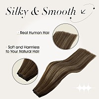 Full Shine Genius Weft Hair Extensions Human Hair Hand Tied Weft Extensions Soft Silky Hair Color Medium Brown To Honey Blonde M