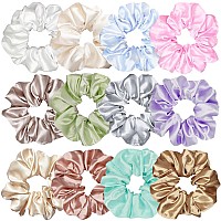 Sufermoe 12 Pcs Satin Silk Hair Scrunchies Assorted Light Color 45 Inch Hair Ties For Women Girls