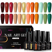 Meet Across 12Pcs Gel Nail Polish Set Soak Off Uv Led Lamp Gel Nail Polish Kit Fashion Shimmer Nail Art Design Gifts For Women M