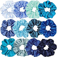 Sufermoe 12 Pcs Satin Silk Hair Scrunchies Assorted Blue 45 Inch Hair Ties For Women Girls