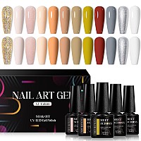 Meet Across 12Pcs Gel Nail Polish Setsoak Off Uv Led Lamp Gel Nail Polish Kitfashion Shimmer Nail Art Design Gifts For Women M