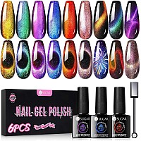 Ur Sugar 6 Colors 9D Cat Magnetic Eye Gel Nail Polish Set Magnetic Gel Polish Kit With Magnet Stick Galaxy Chameleon Holograph