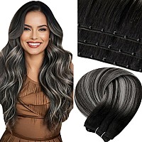 Laavoo Beaded Weft Hair Extensions Human Hair Microbead Hair Extensions Ombre Off Black To Silver Grey Hair Extensions Real Huma