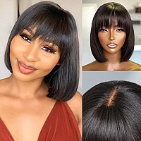 Sakalaka Bob Wig Human Hair With Bangs Short Black Bob Wigs For Women Human Hair Brazilian Virgin Straight Hair Bob Wigs With Ba