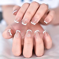 Elevenail 32Pcs Deepen White French Tips Short Square Press On Nails Women Girls Gifts Salon Manicure Glossy Nail Art Tips Fake