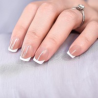 Elevenail 32Pcs Deepen White French Tips Short Square Press On Nails Women Girls Gifts Salon Manicure Glossy Nail Art Tips Fake