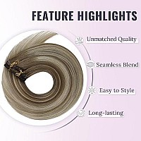 Fshine Balayage Clip In Human Hair Extensions 20 Inch 150G Remy Hair Extensions Clip In Chocolate Brown To Lightness Blonde And