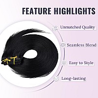 Fshine Clip In Hair Extensions Human Hair For Women 16 Inch Jet Black Hair Extensions Clip In Silky Straight Hair 7Pcs 135G Blac