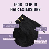 Fshine Clip In Hair Extensions Human Hair For Women 16 Inch Jet Black Hair Extensions Clip In Silky Straight Hair 7Pcs 135G Blac