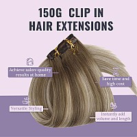 Fshine Clip In Hair Extensions 18 Inch 135G Brown Balayage Hair Clip In Chestnut Brown To Platinum Blonde And Brown Hair Extensi