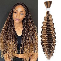 Ombre Human Braiding Hair 18 Inch 427 Deep Wave Honey Blonde Braiding Hair Highlight Deep Wave Bulk Human Hair 100 10A Brazili