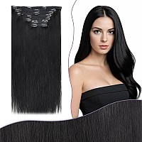 Fshine Clip In Hair Extensions Human Hair 7Pcs 150G Black Clip On Hair Extensions 22 Inch Remy Human Hair Double Weft Clip In Re