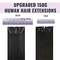 Fshine Clip In Hair Extensions Human Hair 7Pcs 150G Black Clip On Hair Extensions 22 Inch Remy Human Hair Double Weft Clip In Re