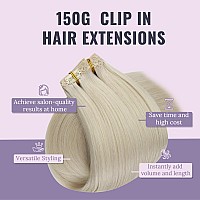 Fshine Clip In Hair Extensions Human Hair 135G 16 Inch Platinum Blonde Clip In Hair Extensions 7Pcs Color 60 Clip In Real Human