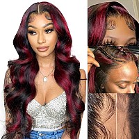 Burgundy Highlight Body Wave Lace Front Wigs Human Hair 13X4 Hd Lace Front Wigs Rose Red Burgundy Body Wave Human Hair Wig Pre P