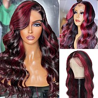 Burgundy Highlight Body Wave Lace Front Wigs Human Hair 13X4 Hd Lace Front Wigs Rose Red Burgundy Body Wave Human Hair Wig Pre P